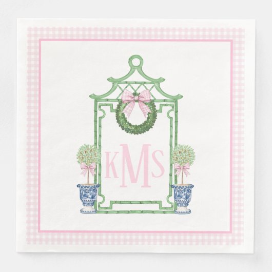 Preppy Chinoiserie Christmas Pagoda Monogram Servet (Voorkant)