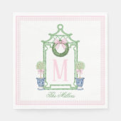 Preppy Chinoiserie Christmas Pagoda Monogram Servet (Voorkant)