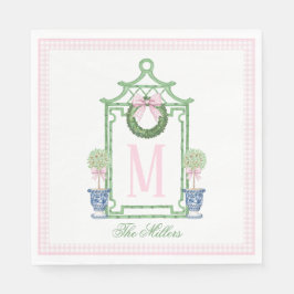 Preppy Chinoiserie Christmas Pagoda Monogram Servet