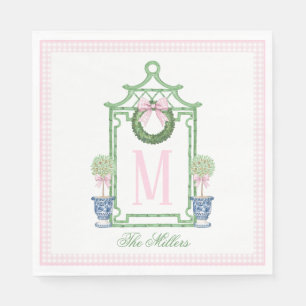 Preppy Chinoiserie Christmas Pagoda Monogram Servet