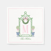 Preppy Chinoiserie Christmas Pagoda Monogram Servet (Voorkant)