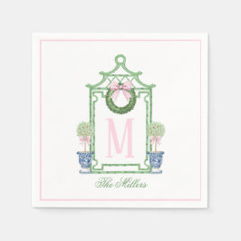 Preppy Chinoiserie Christmas Pagoda Monogram Servet