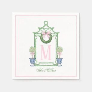 Preppy Chinoiserie Christmas Pagoda Monogram Servet