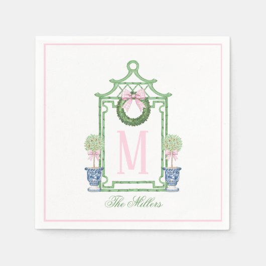 Preppy Chinoiserie Christmas Pagoda Monogram Servet (Voorkant)