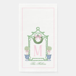 Preppy Chinoiserie Christmas Pagoda Monogram Servet