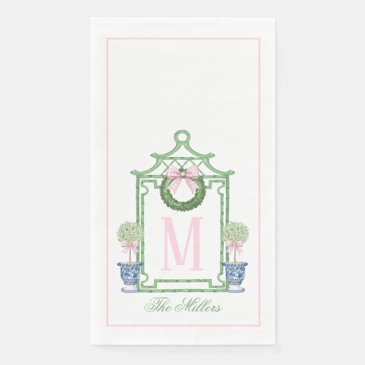 Preppy Chinoiserie Christmas Pagoda Monogram Servet (Voorkant)