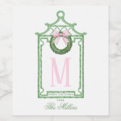 Preppy Chinoiserie Christmas Pagoda Monogram Wijn Etiket (Enkel label)