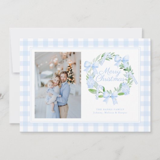 Preppy Chinoiserie Ginger Jar Bows krans Feestdagenkaart (Voorkant)