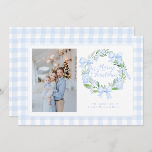 Preppy Chinoiserie Ginger Jar Bows krans Feestdagenkaart (Voorkant / Achterkant)