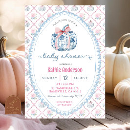 Preppy Chinoiserie Herfst Pompoen Baby shower Kaart