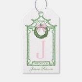 Preppy Chinoiserie Kerst Pagode Monogram Cadeaulabel (Voorkant)