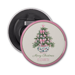 Preppy Chinoiserie kerstboom gepersonaliseerd Button Flesopener