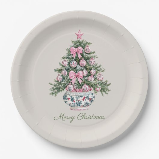 Preppy Chinoiserie kerstboom gepersonaliseerd Papieren Bordje (Voorkant)