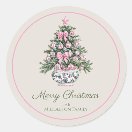 Preppy Chinoiserie kerstboom gepersonaliseerd Ronde Sticker (Voorkant)