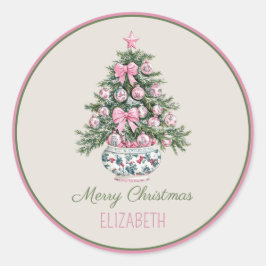 Preppy Chinoiserie kerstboom gepersonaliseerd Ronde Sticker