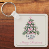 Preppy Chinoiserie kerstboom gepersonaliseerd Sleutelhanger (Voorkant)