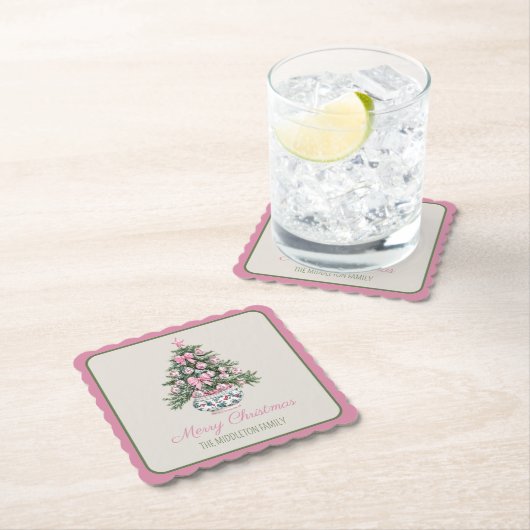 Preppy Chinoiserie Kerstboom Kartonnen Onderzetters (Insitu)