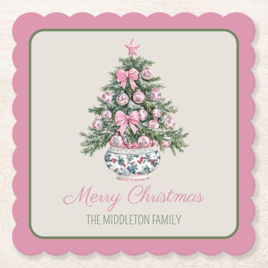 Preppy Chinoiserie Kerstboom Kartonnen Onderzetters (Voorkant)