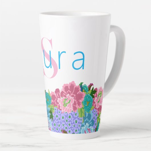 Preppy Chinoiserie met monogram naam Latte Mok (Rechterhoek)