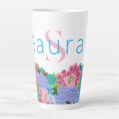 Preppy Chinoiserie met monogram naam Latte Mok (Voorkant)