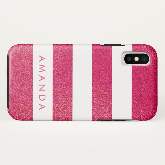 Preppy chique ROZE GLITTER Gestreept gepersonalise Case-Mate iPhone Case (Achterkant (horizontaal))