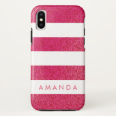 Preppy chique ROZE GLITTER Gestreept gepersonalise Case-Mate iPhone Case (Achterkant)