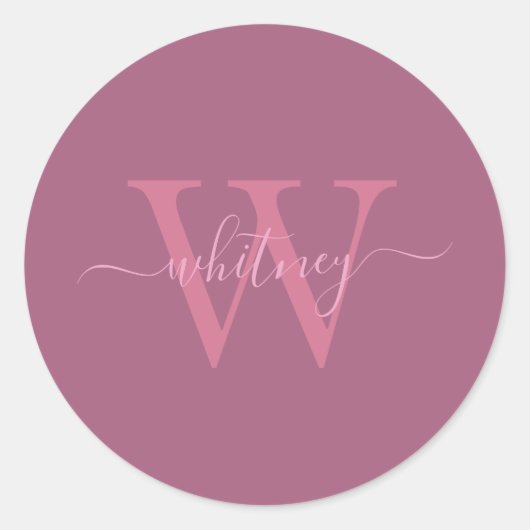 Preppy chique roze monogram naam + Initiaal Ronde Sticker (Voorkant)