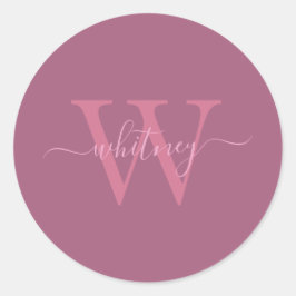 Preppy chique roze monogram naam + Initiaal Ronde Sticker