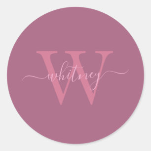 Preppy chique roze monogram naam + Initiaal Ronde Sticker