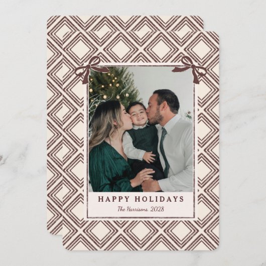 Preppy Chocolate Diamond Pattern Holiday Card (Voorkant / Achterkant)
