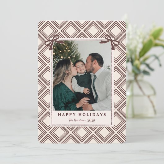 Preppy Chocolate Diamond Pattern Holiday Card (Staand voorkant)