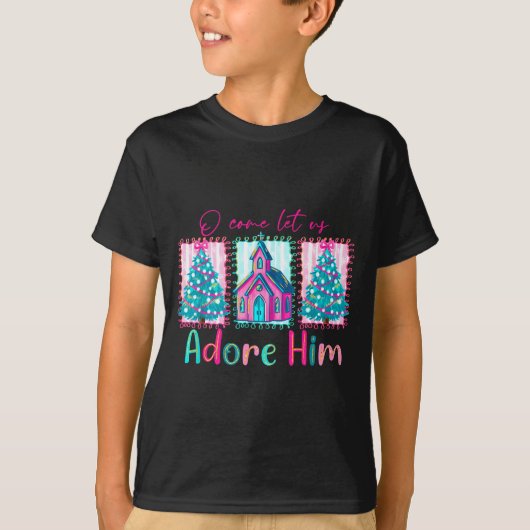 Preppy Christian Retro Christmas Oh Come Let Us Ad T-shirt (Voorkant)