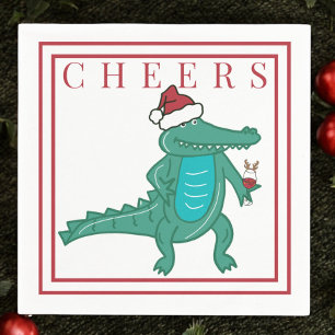 Preppy Christmas Alligator Santa Wine Cheers Servet