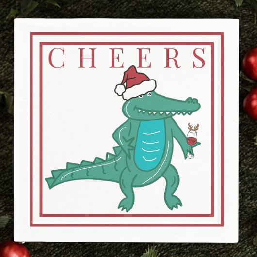 Preppy Christmas Alligator Santa Wine Cheers Servet