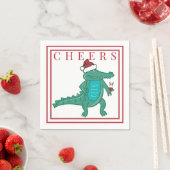 Preppy Christmas Alligator Santa Wine Cheers Servet (Insitu)