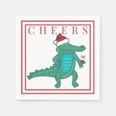Preppy Christmas Alligator Santa Wine Cheers Servet (Voorkant)