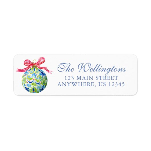 Preppy Christmas Baubles Ornamenten Adres Etiket (Voorkant)