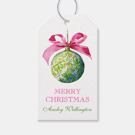 Preppy Christmas Baubles Ornamenten Cadeaulabel (Voorkant)