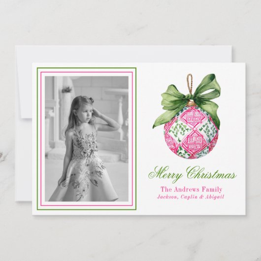 Preppy Christmas Baubles Ornamenten Fotovakantie Feestdagenkaart (Voorkant)