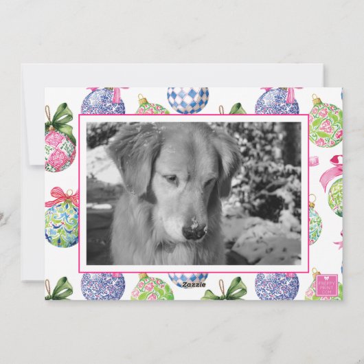 Preppy Christmas Baubles Ornamenten Fotovakantie Feestdagenkaart (Achterkant)