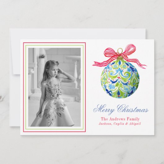 Preppy Christmas Baubles Ornamenten Fotovakantie Feestdagenkaart (Voorkant)