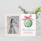 Preppy Christmas Baubles Ornamenten Fotovakantie Feestdagenkaart (Staand voorkant)