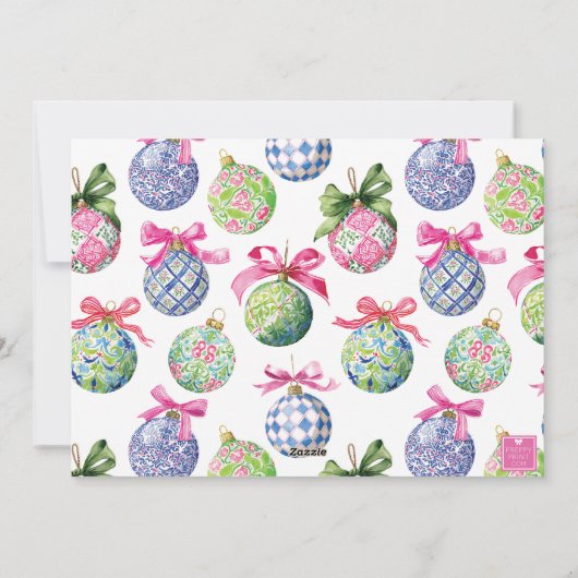 Preppy Christmas Baubles Ornamenten Fotovakantie Feestdagenkaart (Achterkant)