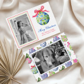 Preppy Christmas Baubles Ornamenten Fotovakantie Feestdagenkaart