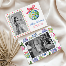 Preppy Christmas Baubles Ornamenten Fotovakantie Feestdagenkaart