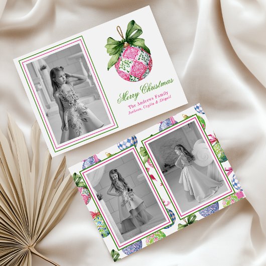 Preppy Christmas Baubles Ornamenten Fotovakantie Feestdagenkaart