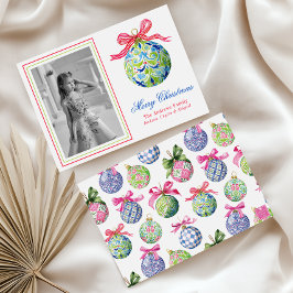 Preppy Christmas Baubles Ornamenten Fotovakantie Feestdagenkaart