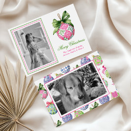 Preppy Christmas Baubles Ornamenten Fotovakantie Feestdagenkaart