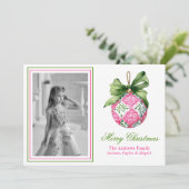 Preppy Christmas Baubles Ornamenten Fotovakantie Feestdagenkaart (Staand voorkant)