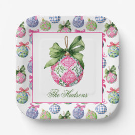 Preppy Christmas Baubles Ornamenten gepersonalisee Papieren Bordje